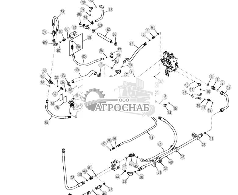 Трубопроводы главной гидросистемы (ручное управление, без байпасной линии) (двухскоростная) - ST252072 182.jpg